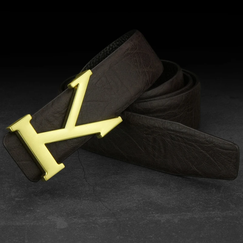 New Black K Letter Belt Men's Luxury Fashion High Quality Belt Leather Designer Men's Belt Coffee Color Cowskinceinture