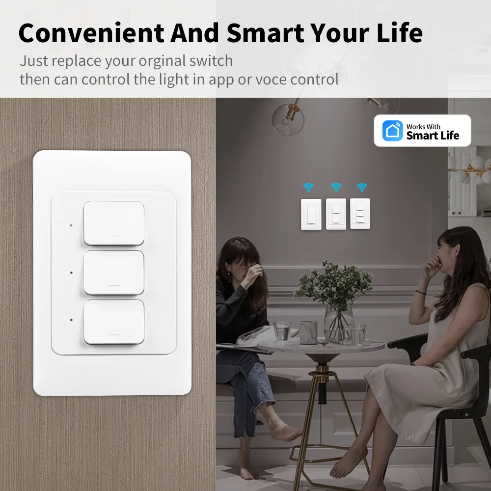 Tuya Zigbee Smart Light Wall Light Switch US/AU NO Neutral Wire Push Button Physical Remote Control Switches Alexa Google Home