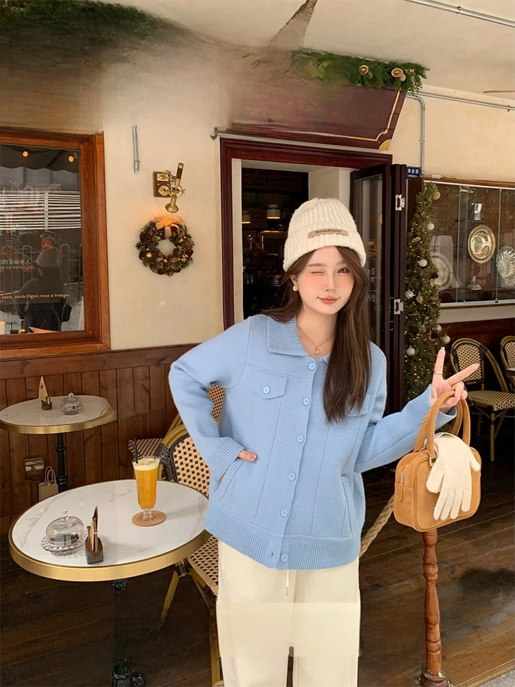 

plus Size Knitted Sweater Collared Inner Wear for Plump Sister Long Sve Mid-Length Color Acrylic Polyester Nylon Blend