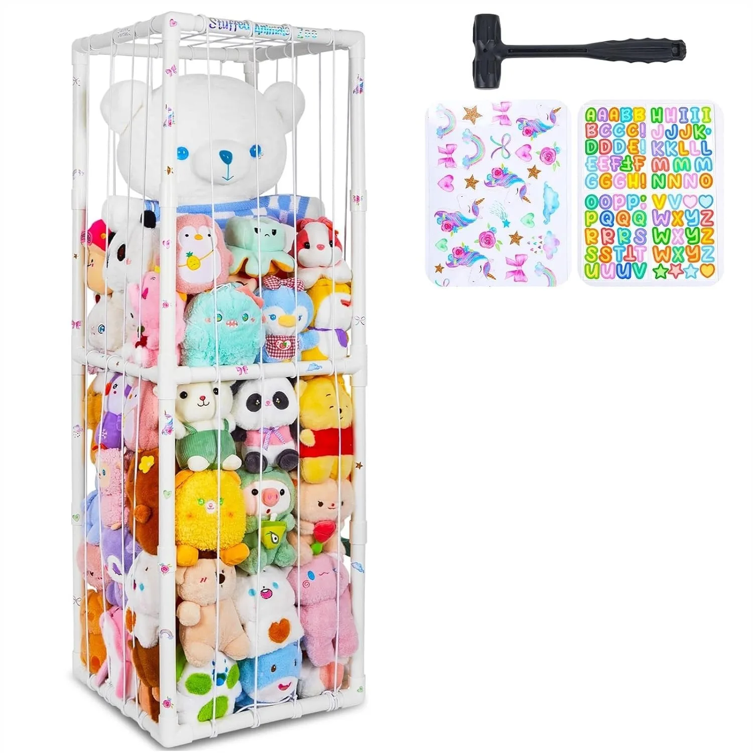 Large Stuffed Animals Storage Organizer with Elastic Band, Thicken PVC Tube Zoo for Bedroom Living Room Plush Storage, White