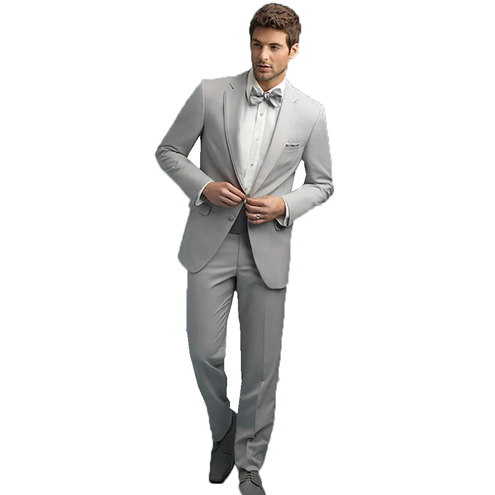 New Wedding Suits For Men Groom Wear Solid Color Slim Fit Notch Lapel Tuxedos Business Office 2 Pcs Jacket Pants Custom Made