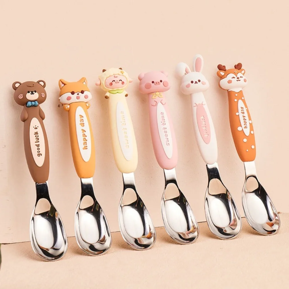 Portable Stainless Steel Children's Spoon 3D Animal Cartoon Meals Dessert Fruit Spoon 316 Tableware Rice Spoon Food Accessories
