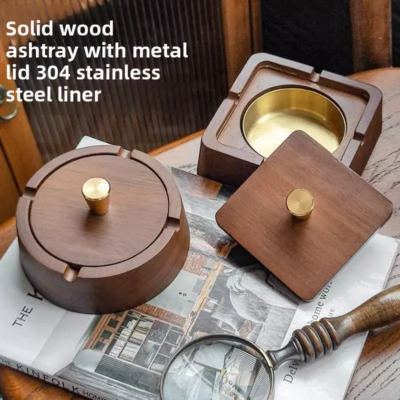 Ashtray Anti-flying Smoke with Lid Home Office High-value Solid Wood Ashtray The First Choice for Gifts Wooden Creativity