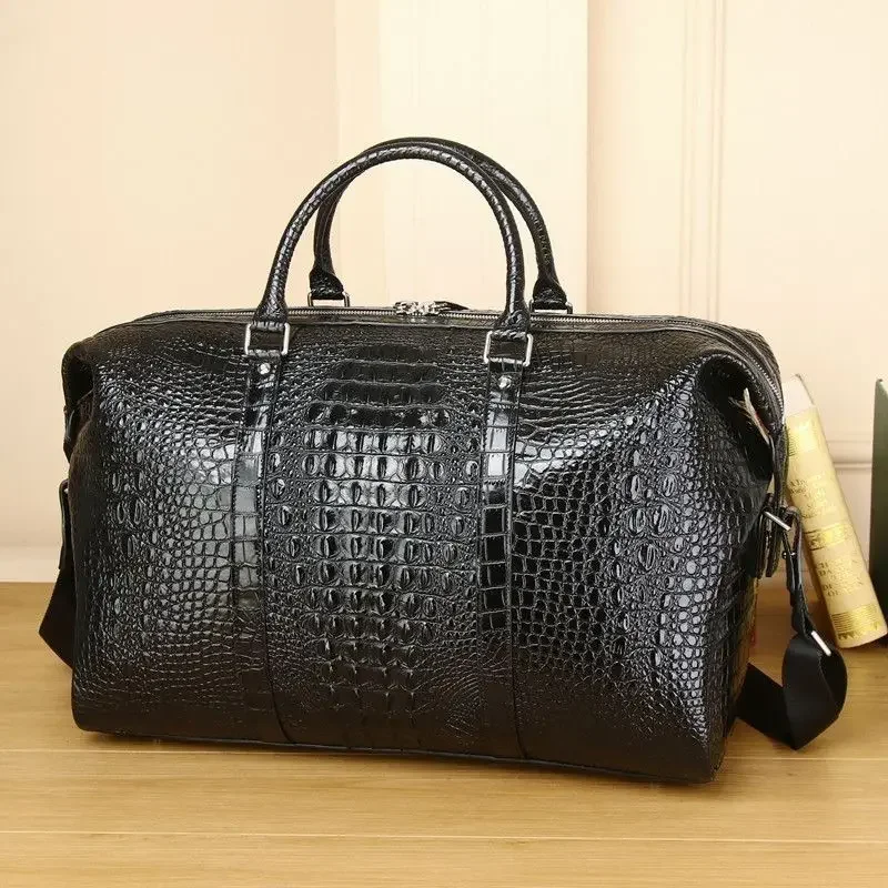 2025 Alligator Pattern Cow Genuine Leather Travel Bags Luxury Men Large Capacity Portable Male Shoulder Bags Brand Travel Duffle