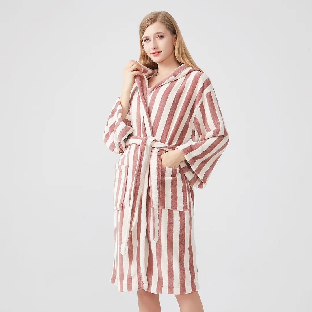 Winter New Female Robe Sleepwear Thickened Coral Fleece Bathrobe Nightgown Warm Loose Flannel Home Dressing Gown Lounge Wear