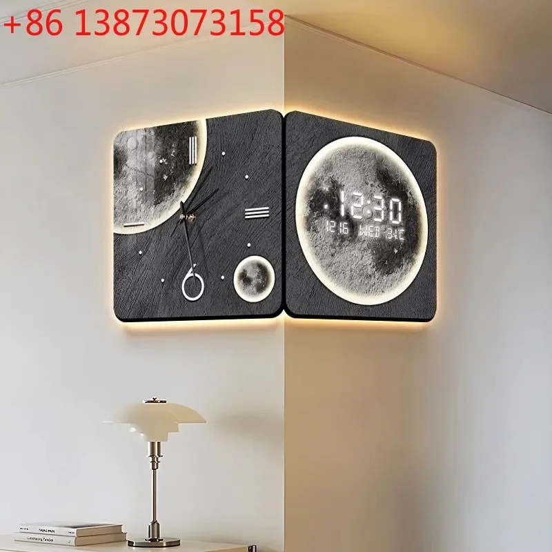 Double Sided Corner Clock 16 Inch Living Room Led Wall Clock Perpetual Calendar Electronic Clocks Home Decoration Ornaments
