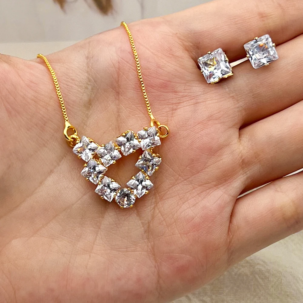 

Kpop Crystal Hollow Earrings Necklace Romantic Zircon Simple Jewelry Set Of France America Women Trendy Party Jewelry Accessory