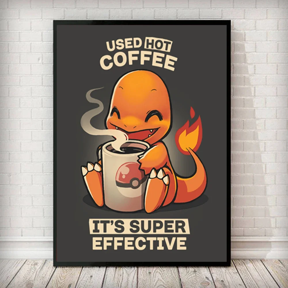 Pokemon Pikachu Drink Coffee Poster and Prints Japanese Anime Canvas Painting Wall Art Prints Living Room Decor Home Decor