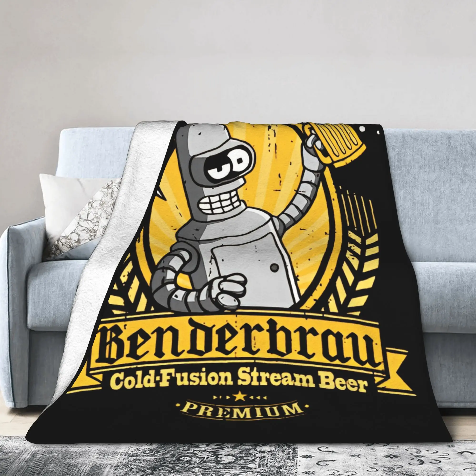 Bendered Benderbrau Drunk Knitted Blanket Cold-Fusion Steam Beer Wool Throw Blankets Printed Lightweight Bedspread Breathable