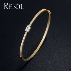 RAKOL New Arrivals Elegant Square Zirconia Classic Bracelet for Women Wedding Anniversary Gift Dress Accessories Jewelry RK213B