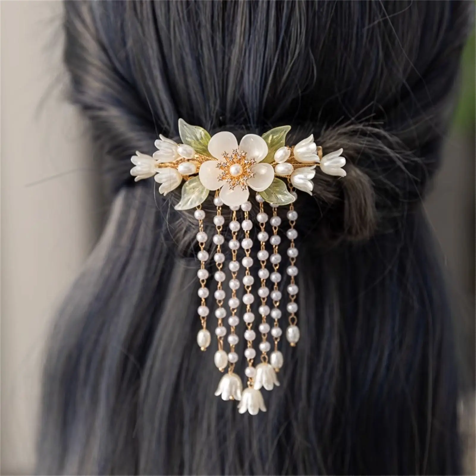 Flower Fringe Hair Clips Chinese Hanfu Hair Accessories Vintage Pearl Tassel Hairpin Retro Wedding Headpiece Hair Jewelry Gifts