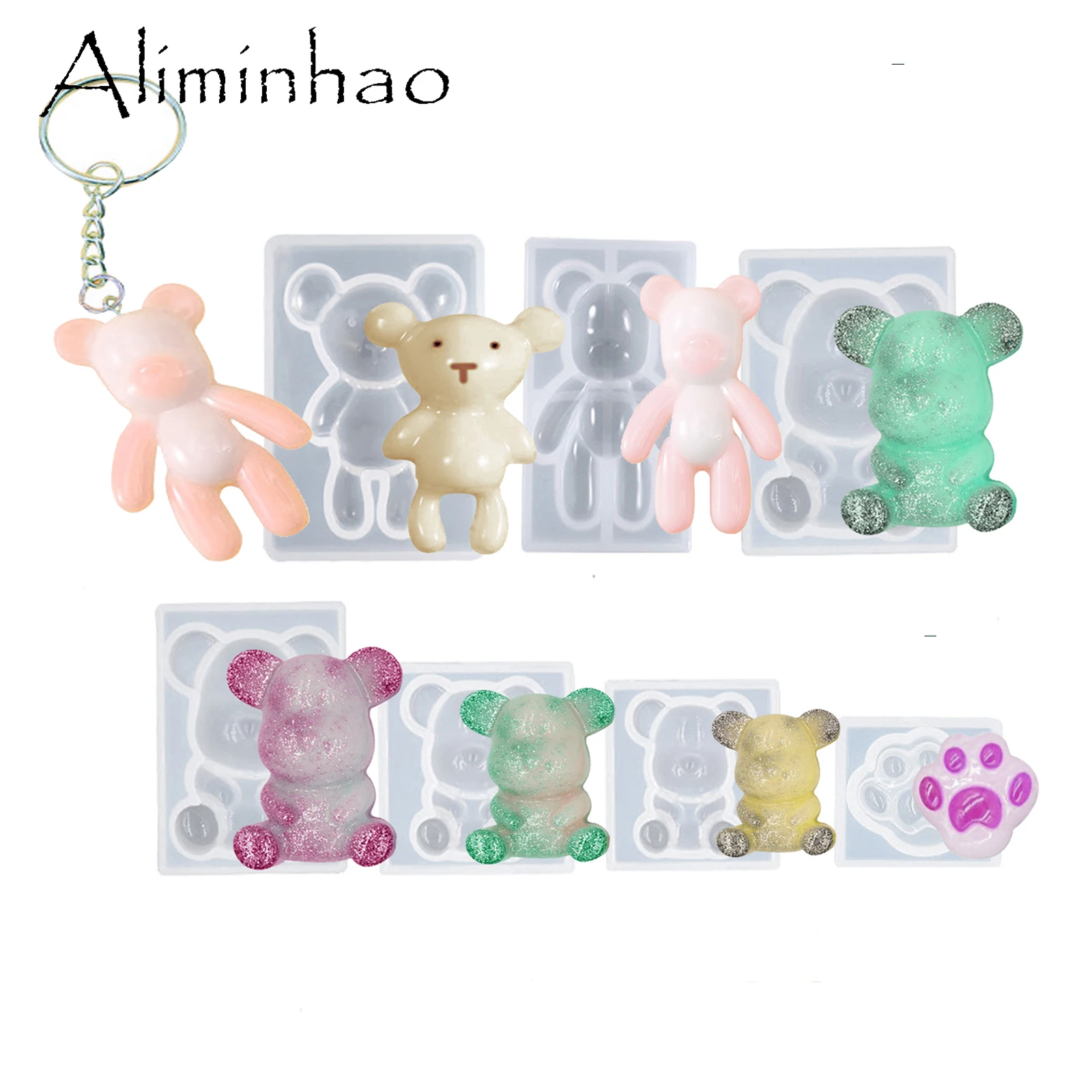 M0077 Crystal 3D Sitting Bear Silicone Resin Epoxy Mold DIY Jewelry Making Bear Keychain Pendant