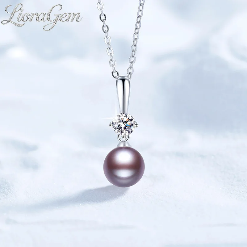 LioraGem  Ultra-Sparkling Moissanite Necklace with A 10mm Purple Natural Freshwater Pearl Pendant for Women Platinum PT950 Stamp