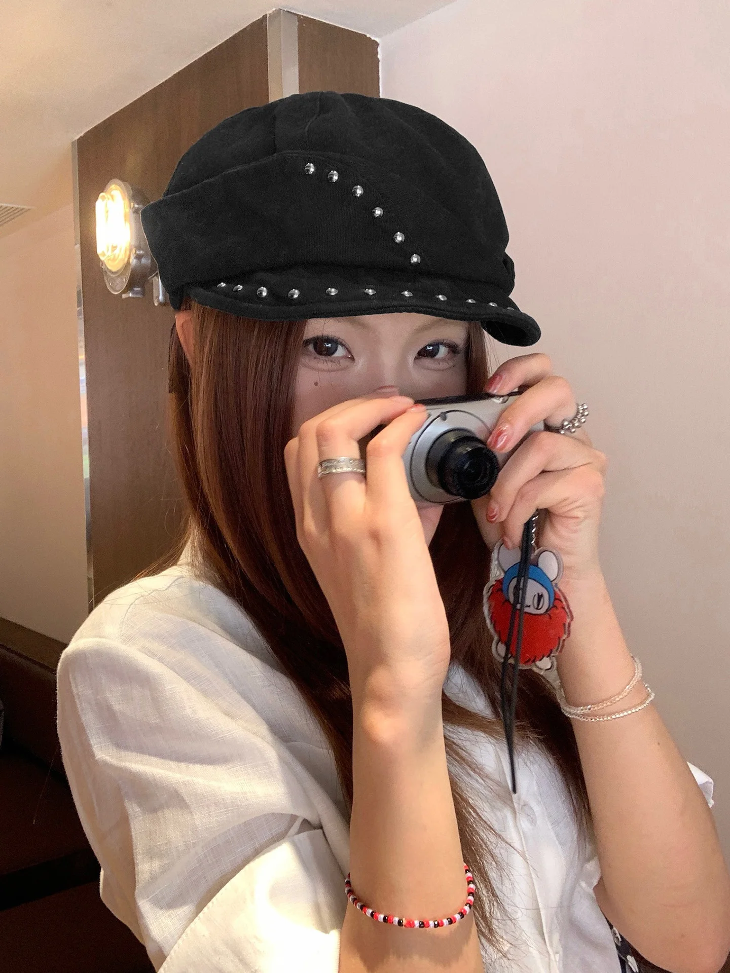 Retro Japanese Style Rivet Beret Hat Women's Fashionable Spicy Girl Octagonal Irregular Duckbill Newsboy Cap Adjustable round...