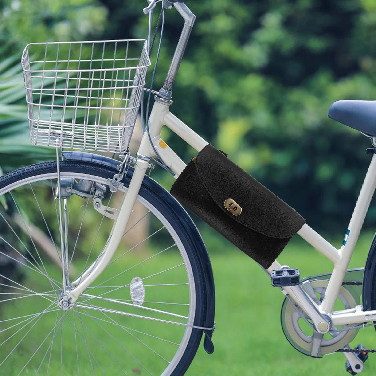 

Retro Bicycle Handlebar 21X11.5Cm Vintage Design Multifunctional Compartments Pu Weather Resistant Secure Beam Mounting For Cell