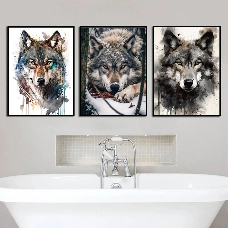 Black Wolf Painting Canvas Poster Wild Animals Predator Wall Art Pictures for Living Room Bedroom Bar Modern Home Decor Gift