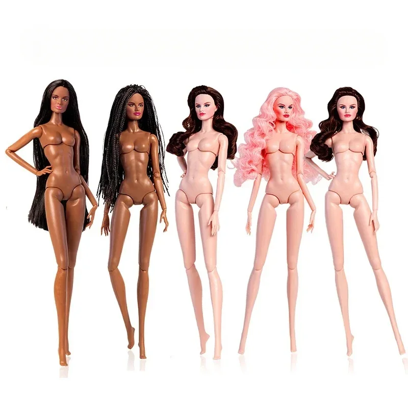 1/6 Supermodel doll / 32cm Africa doll nude naked doll with black skin straight hair / 12 joint movable body + head / diy toy