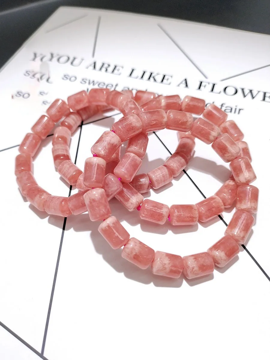 

7a 9x11mm Natural Rhodochrosite Stone Beads Faceted Cylinder Shape Gem Bracelets 8"