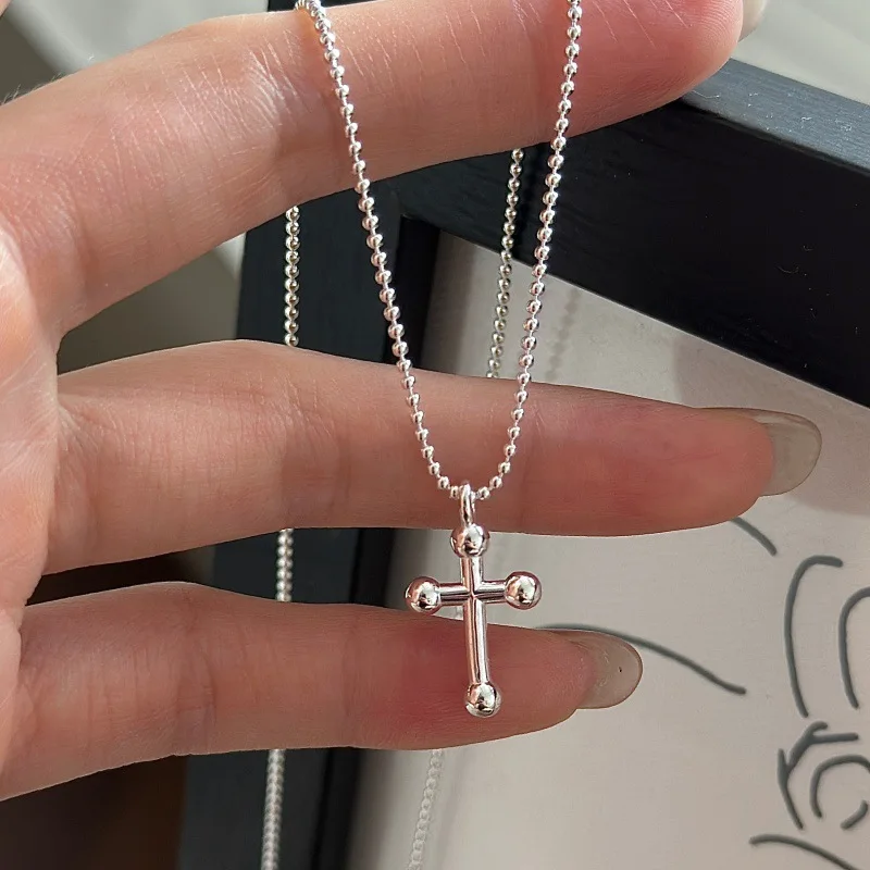 BOCAI New S925 Sterling Silver Jewelry Niche Fashion Cross Necklace Pendant Selected Birthday Gift