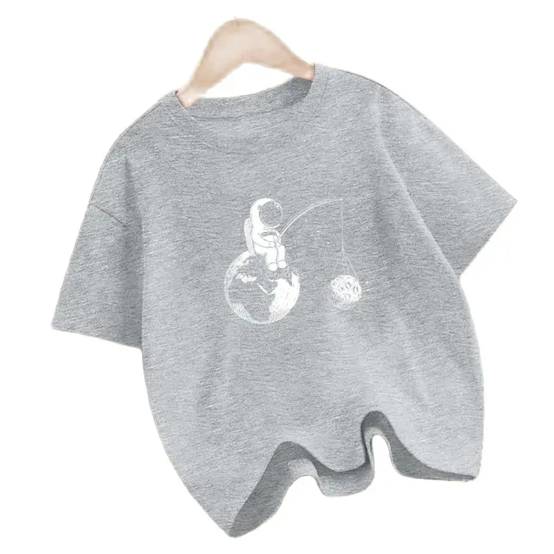 2023 new 3~14 Years Boys Summer Short T-Shirts Toddler Plus Size Kids Cartoon Tee Tops Cute Astronaut Print T-Shirts