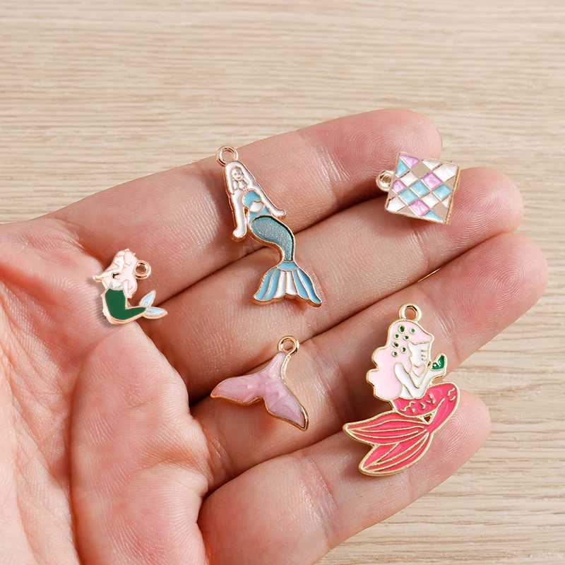 Tusember 10 Stück Charms Niedliche Emaille Ozean Fischschwanz Meerjungfrau Charm Anhänger für Schmuckherstellung Ohrringe Halskette Zubehör Versorgung – Detail 2