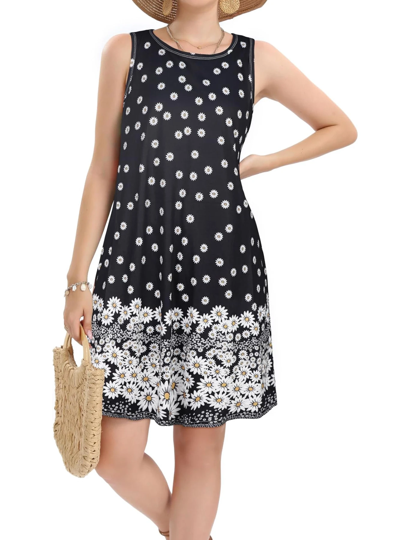 

Plus Size Women's Dress Floral Print Sleeveless Round Neck Elegant Skirt