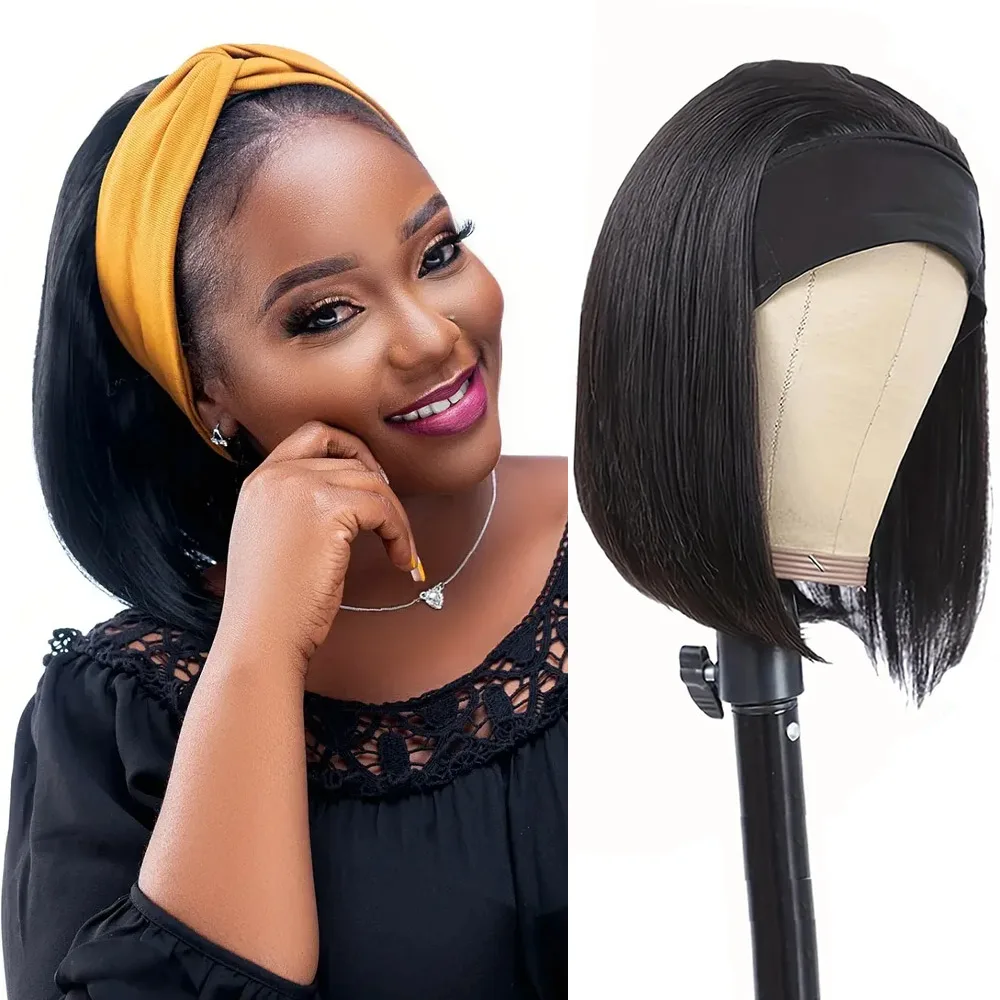 

Short Headband Bob Wigs 100% Human Hair Straight Glueless Headband Human Hair Wigs Raw Virgin Hair Wigs For Women Clearance Sale
