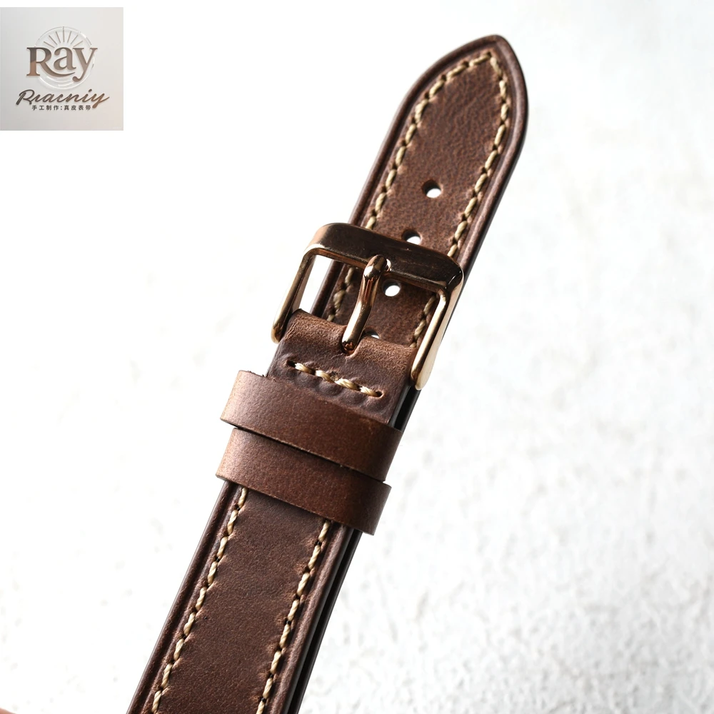 حزام من الجلد الطبيعي مصنوع يدويًا من Haween Chromexcel باللون البني الفاتح، ناعم ورقيق للغاية 18 19 20 مم بطبقة علوية من جلد البقر #3