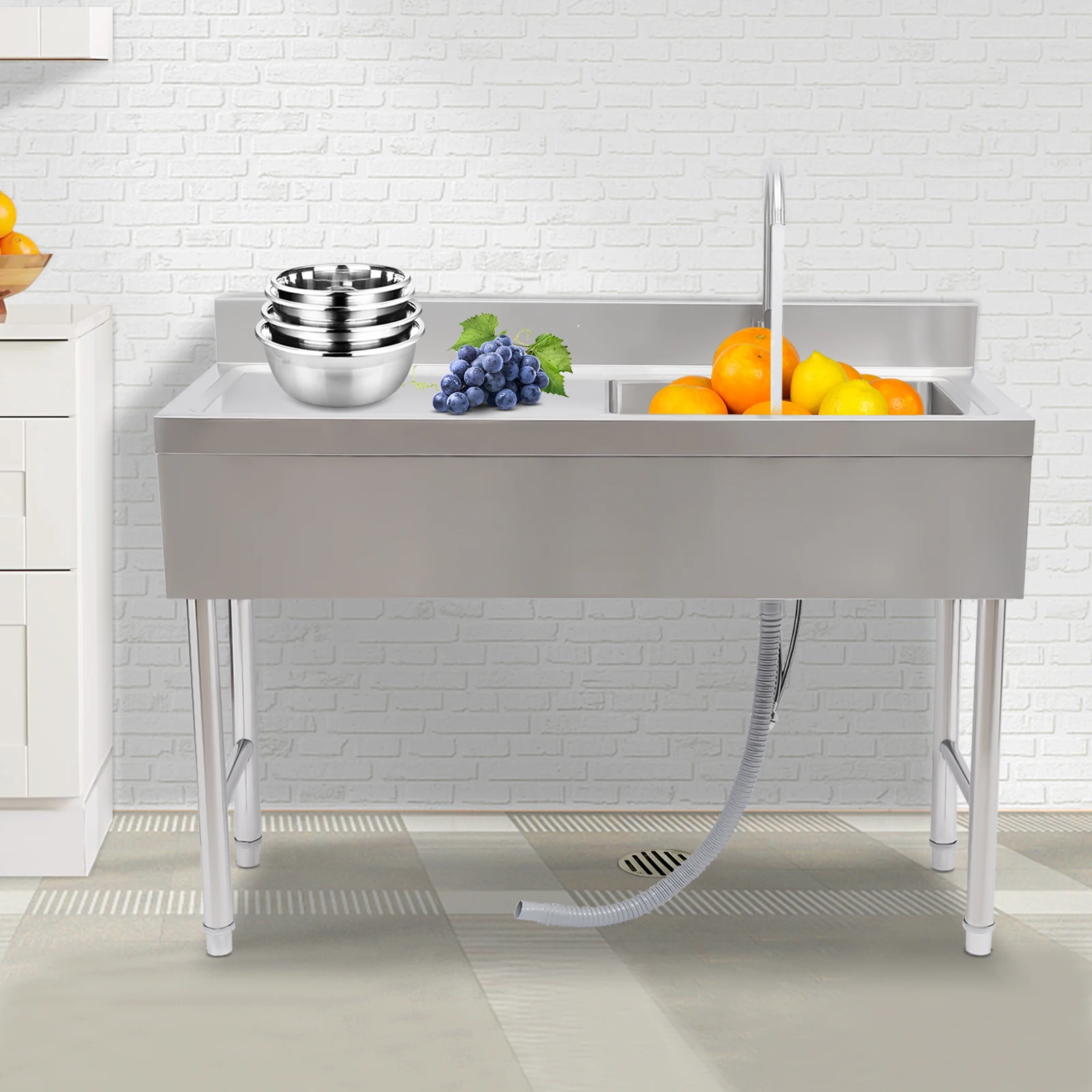 

Набор кухонных раковин для коммерческого ресторана с одной чашей из нержавеющей стали, смеситель и сливная доска, универсальная раковина для мытья рук