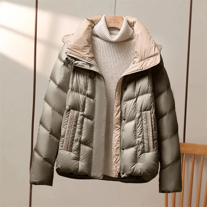 Down And Cotton Jacket Women's Short Style 2025 Winter New Style Fashionable Hooded Small Stature Thick And Warm Cotton Jacket