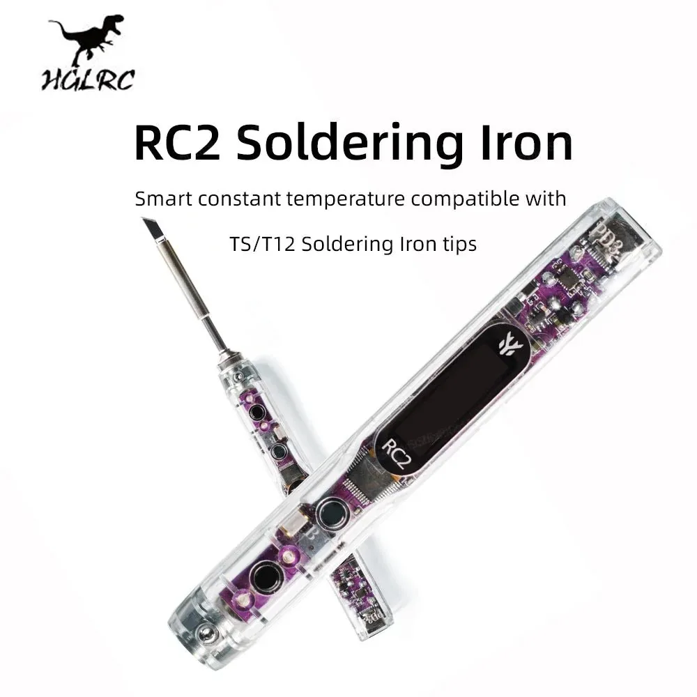 HGLRC RC2 Smart Soldering Iron OLED Constant Temperature Compatible TS T12 Tips Portable Welding Tool For FPV Drone Repair Work