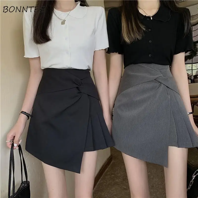 

Mini Skirts Women Irregular Hot Sale Leisure Pleated High Waist Solid Creativity Summer All-match Girls Ulzzang Popular Faldas