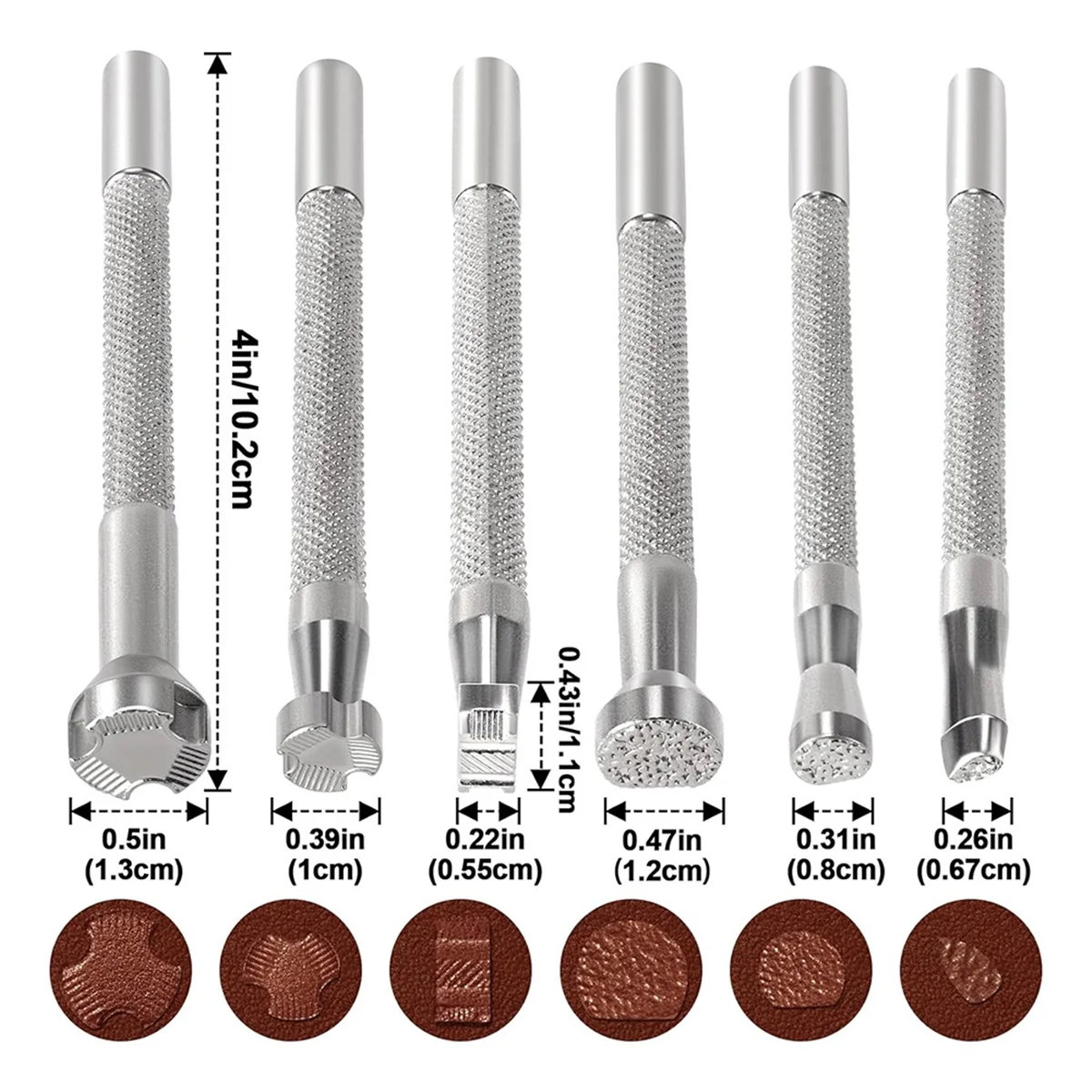 A98U 6pcs Leather Stamp, Alloy Steel Leather Carving Stamping Punching Tools for Leather Craft Design Working- Silver