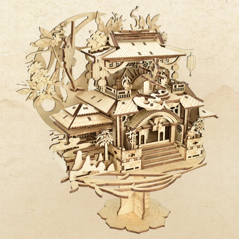 Hot Sale Moon Palace Assemble Ancientry Building 3D Wood Puzzle