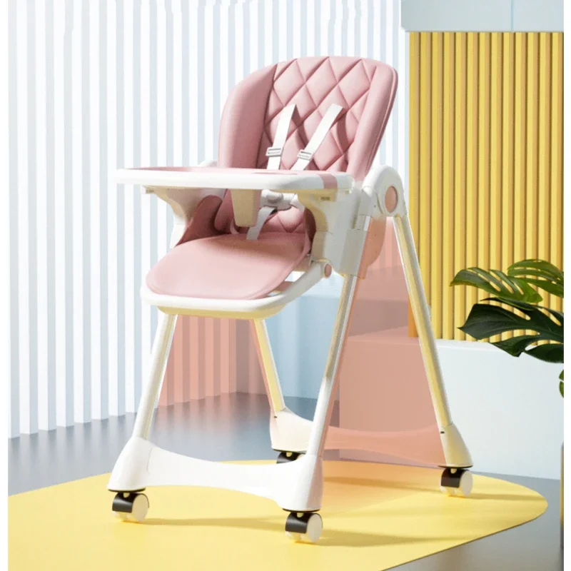 Folding Baby Dining Chair PU Leather Cushion Multifunction Safety Fall Proof Seat Baby High Chair with Safe Meal Tray Furniture