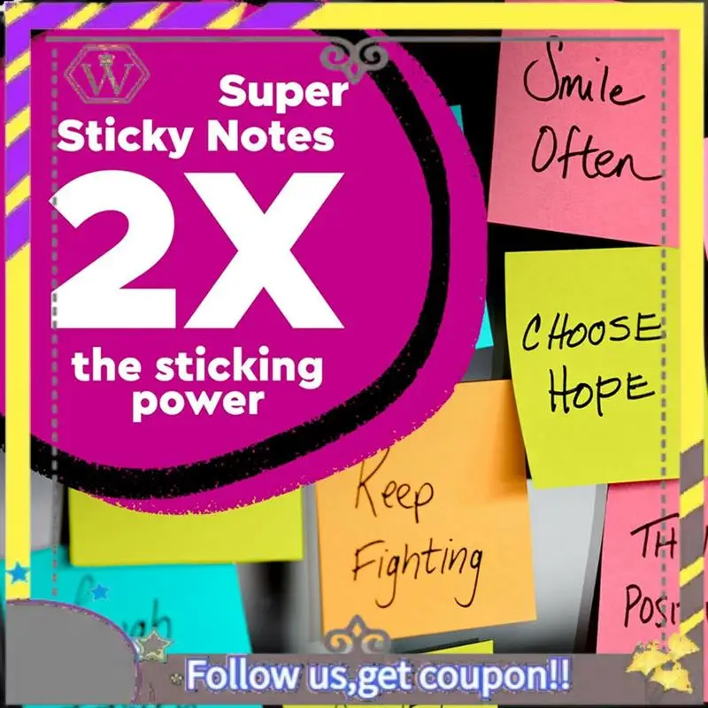 New Sticky Notes, 24 Sticky Note Pads, Office Products, Sticky Notes For Vertical Surfaces, Monitors, Walls