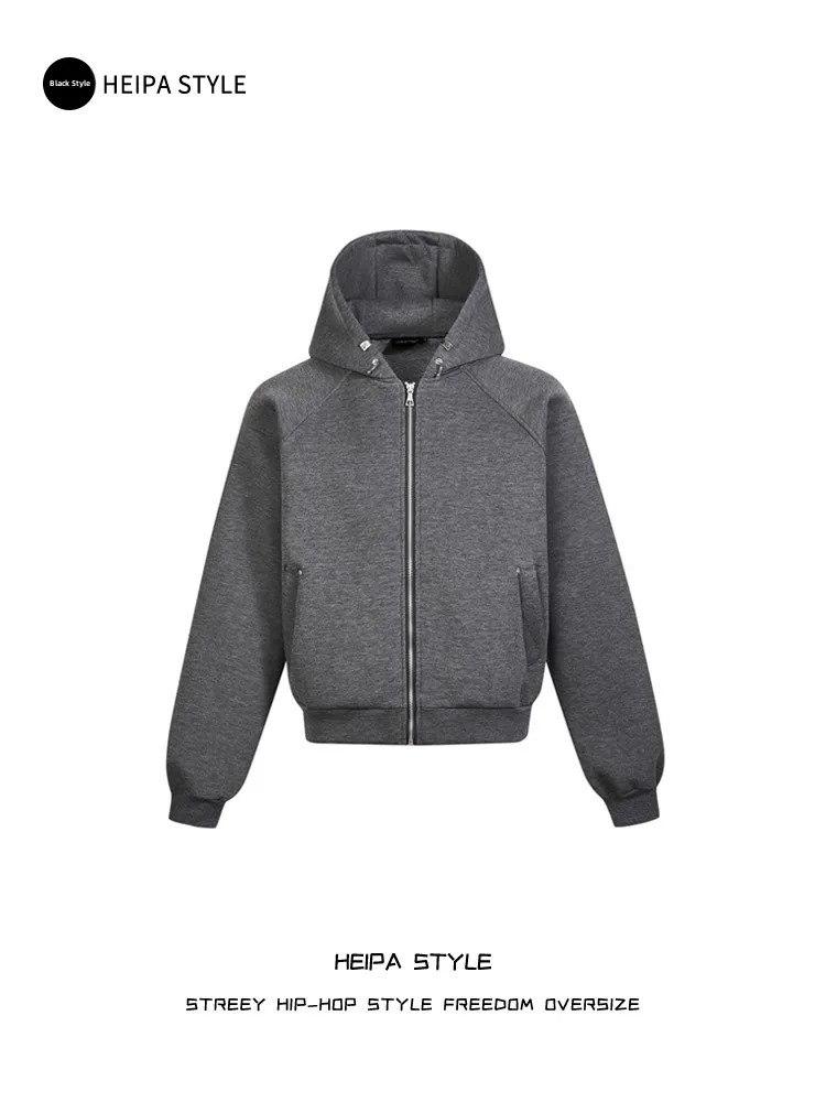 

Плотная американская уличная толстовка на молнии в стиле Cleanfit, модная свободная куртка-кардиган оверсайз для пар, с длинными рукавами, молодежная, стильная.