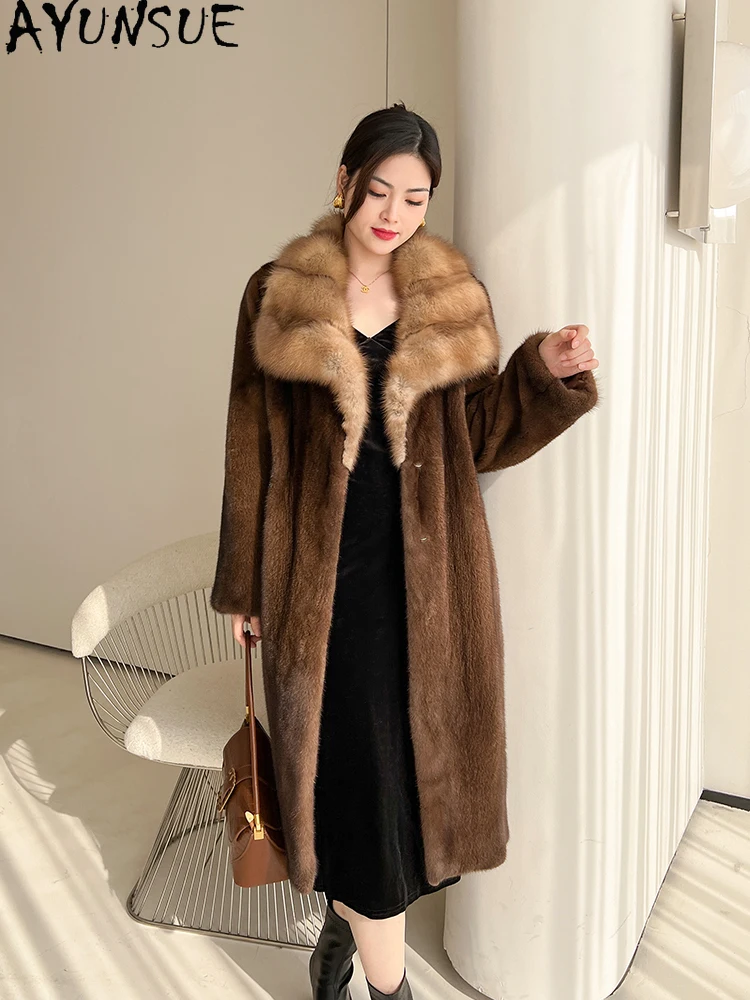 AYUNSUE Natural Velvet Mink Fur Coat Woman Luxury Whole Mink Real Fur Coat Woman Clothing High Quality Winter Warm Шуба Женская