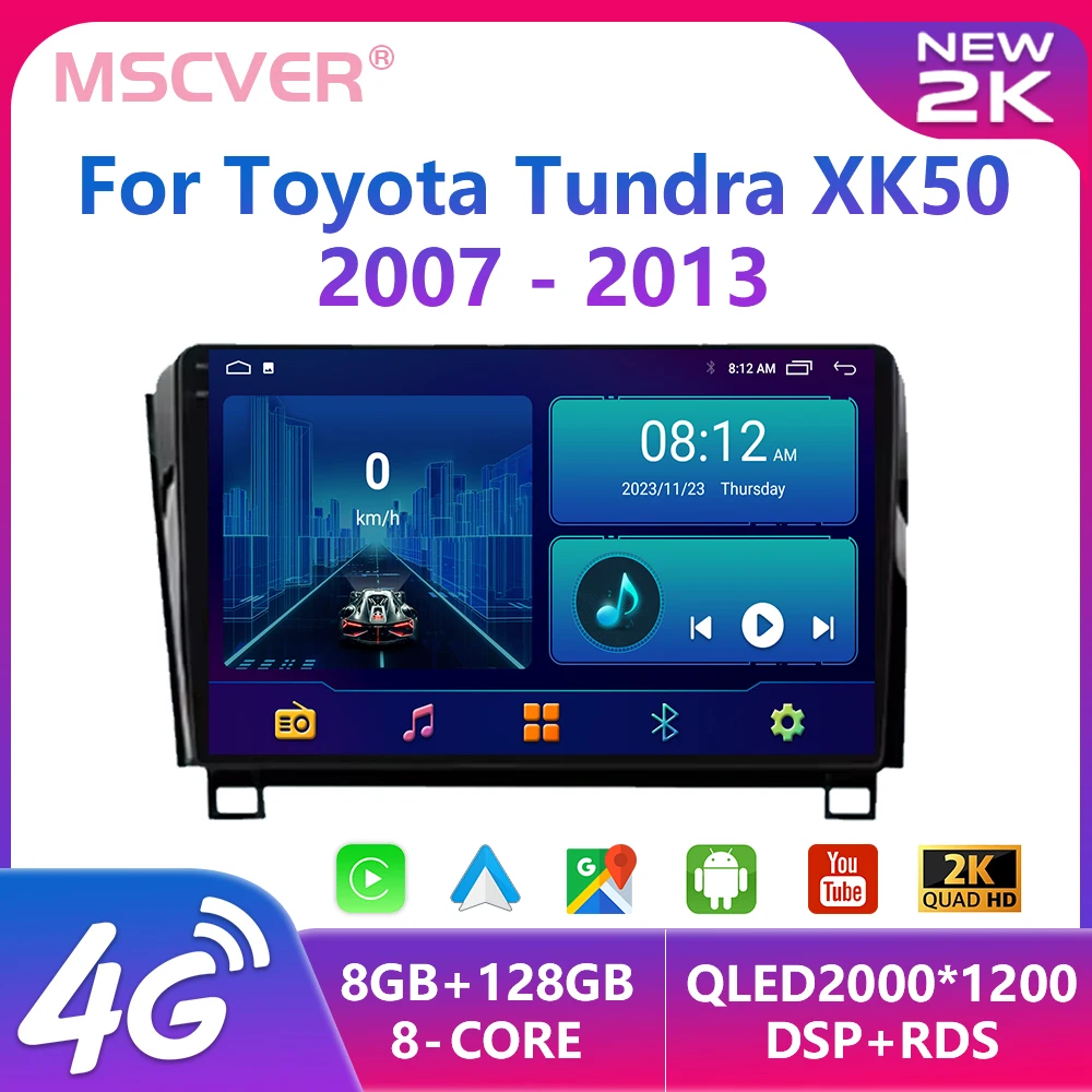 For Toyota Tundra XK50 2007-2013 Sequoia XK60 2008-2017 Android 13 Car Radio Multimedia Video Player Navigation GPS Android Auto