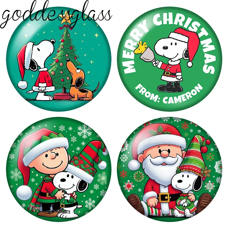 Green Style Snoopy Merry Christmas Santa Clau 12mm/18mm/20mm photo glass cabochon flat back making findings for keychain Jewelry