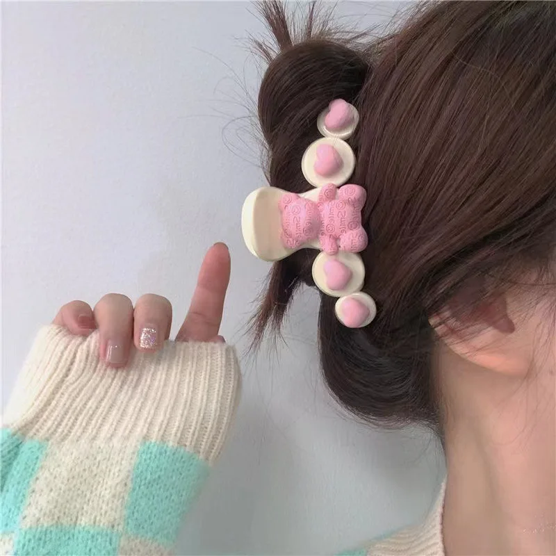 Pink Bear Bow Clip Girl Heart Cute Sweet Cream Back of Head Hair Clip Shark Clip New Hair Accessories