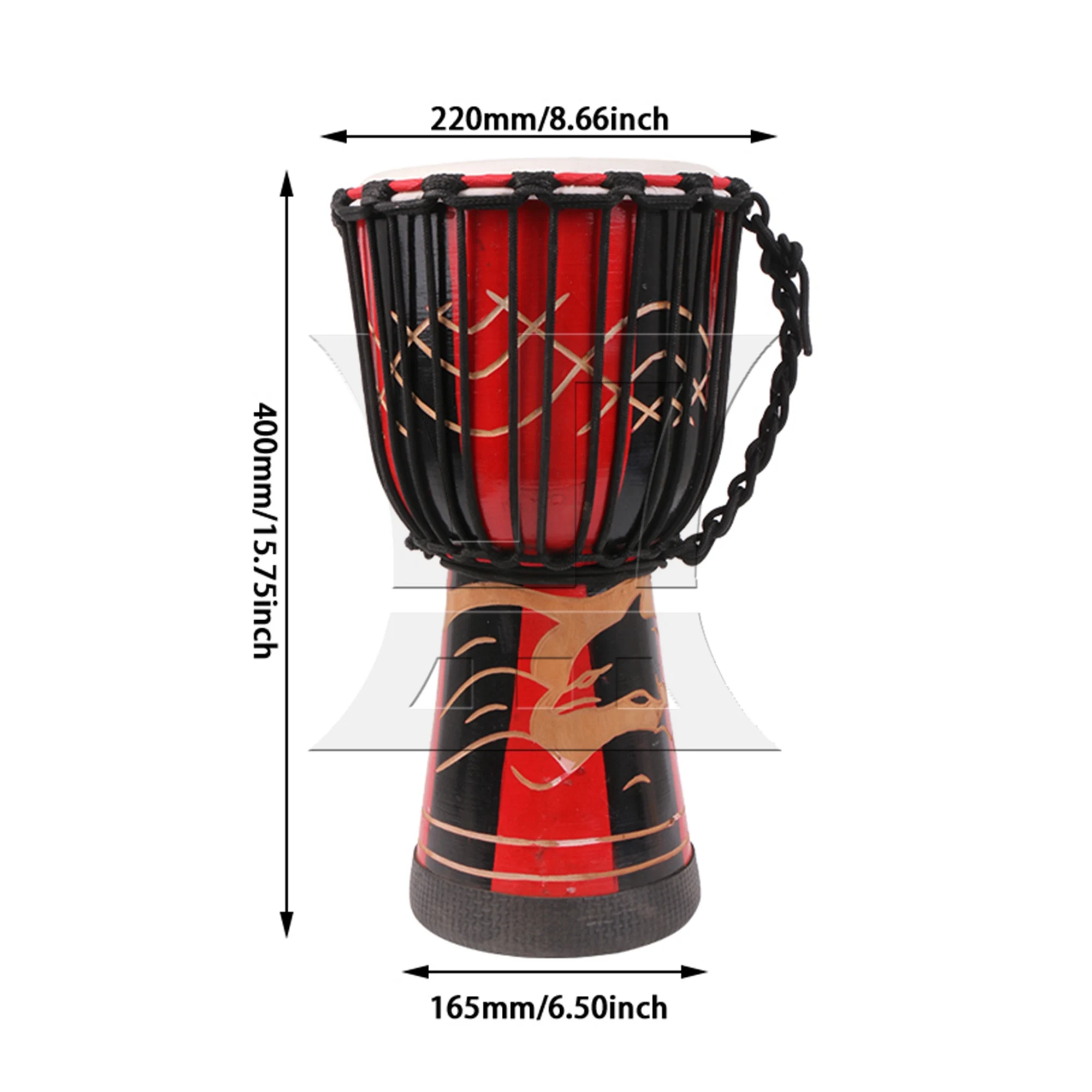 Yibuy African Djembe Drum Bongo Musical Instrument Black Dolphin Pattern 8inch