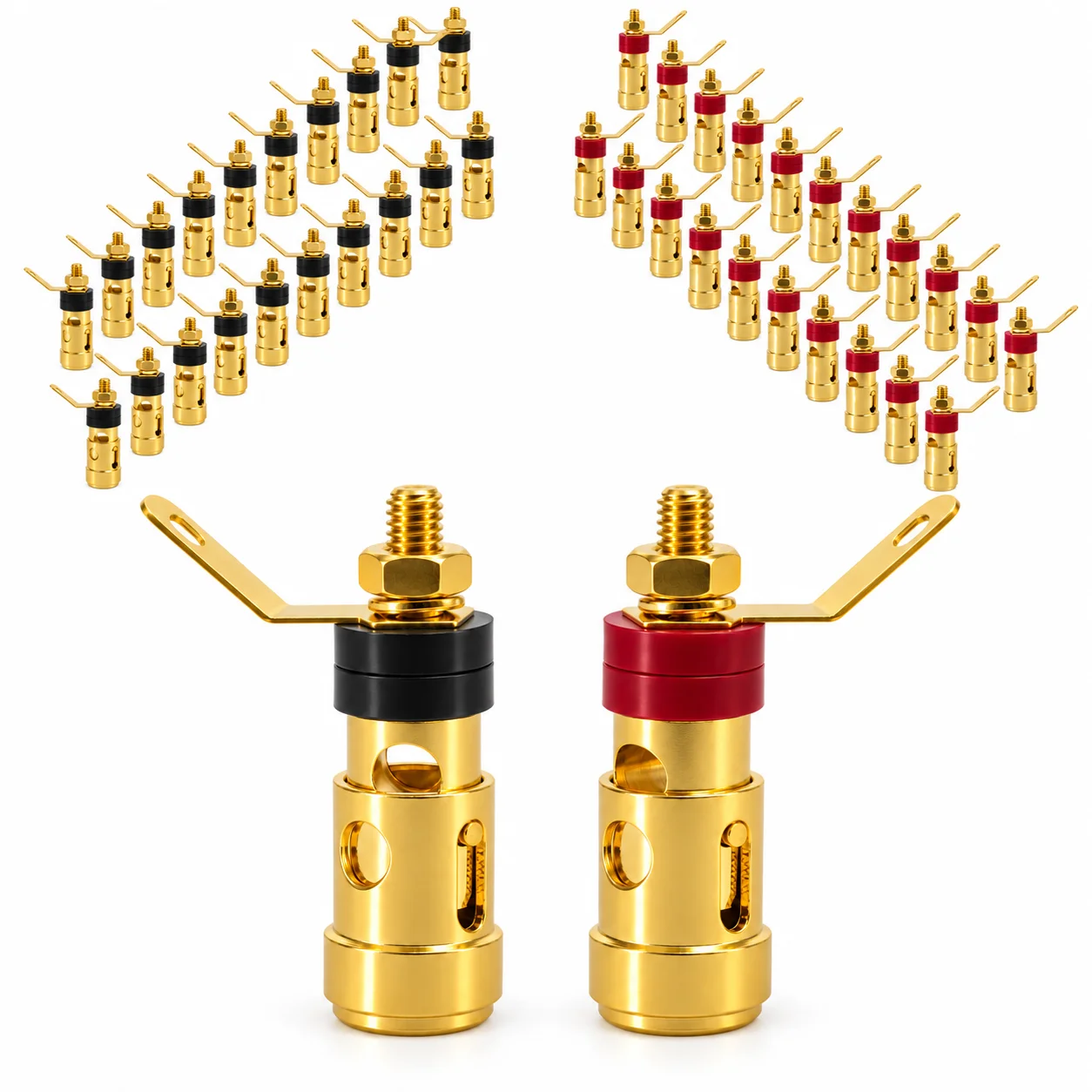 20PCS Small Gold Plated Speaker Spring Terminal Push Button Self Locking Socket Connector for Amplifier Audio Cable DIY