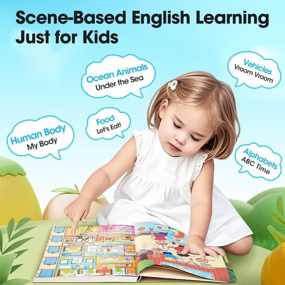 أول كتاب صوتي للكلمات الإنجليزية للأطفال/لعبة صوتية تفاعلية للأطفال الصغار، كتاب ناطق لتعلم اللغة الإنجليزية، لعبة كلمات ممتعة للغة