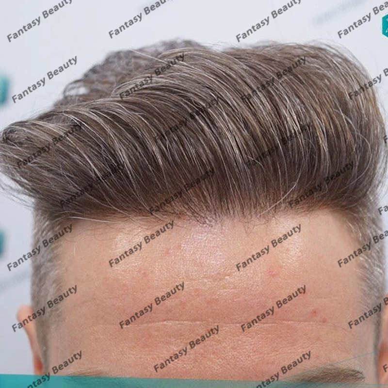 Toupee de cabelo humano para homens, linha fina natural super, base da pele, perucas masculinas, prótese capilar, marrom e loiro, 0.02mm, densidade 90, #440