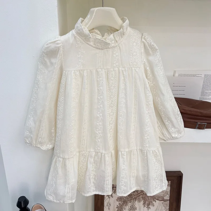 فستان دانتيل للفتيات لربيع وخريف 2025 فستان الأميرات بطبقة مزدوجة وأكمام طويلة فستان حفلات أنيق للأطفال الصغار من عمر 1 إلى 8 سنوات #5