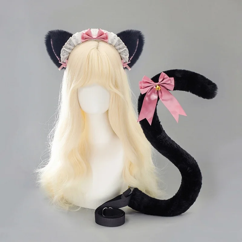 New Original Lolita Cat Ear Headband Comic Con Cat Ear Tail Cosplay Props Two-dimensional Maid Lolita Girl Headpiece Tail Set