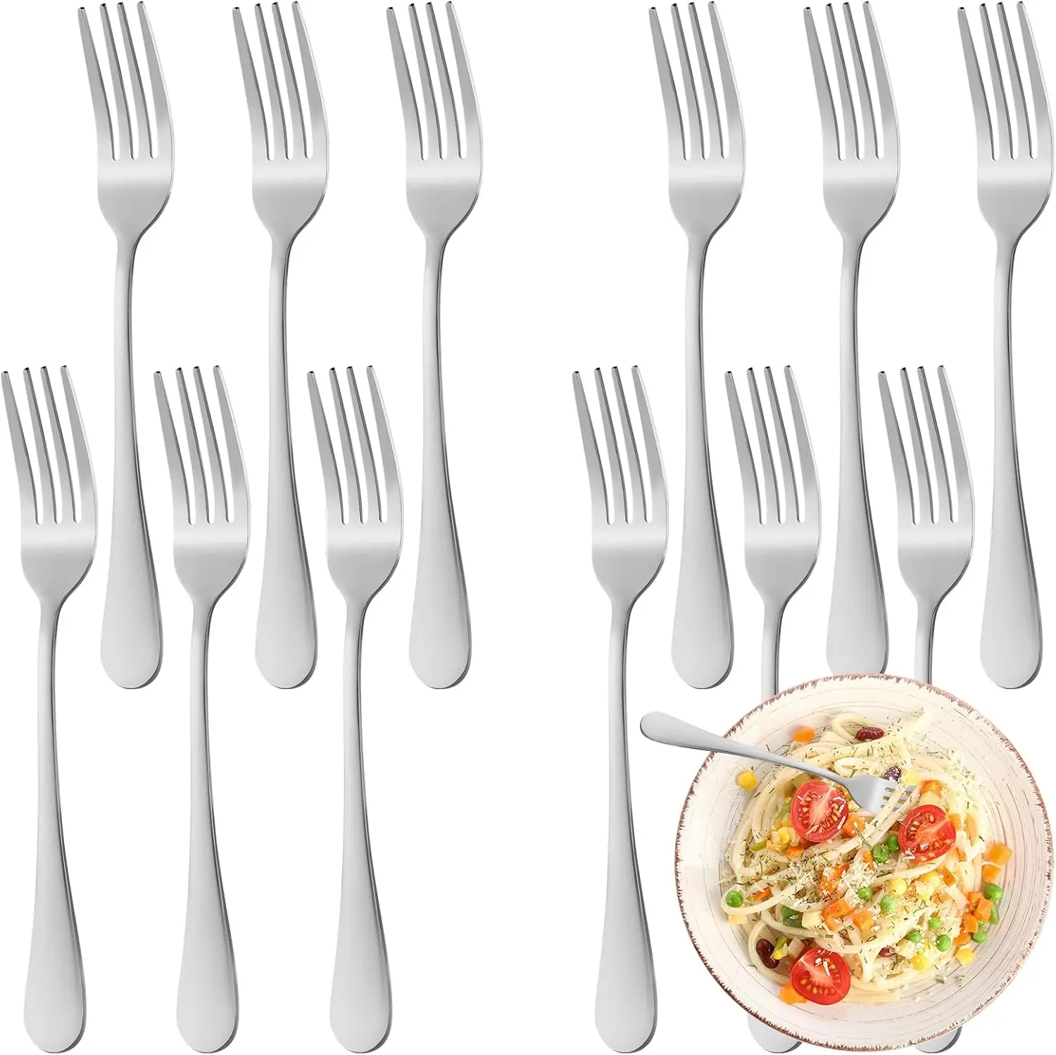 12-Piece Dinner Forks Set, Food-Grade Stainless Steel, Mirror Polished, Dishwasher Safe, 7.3 Inch