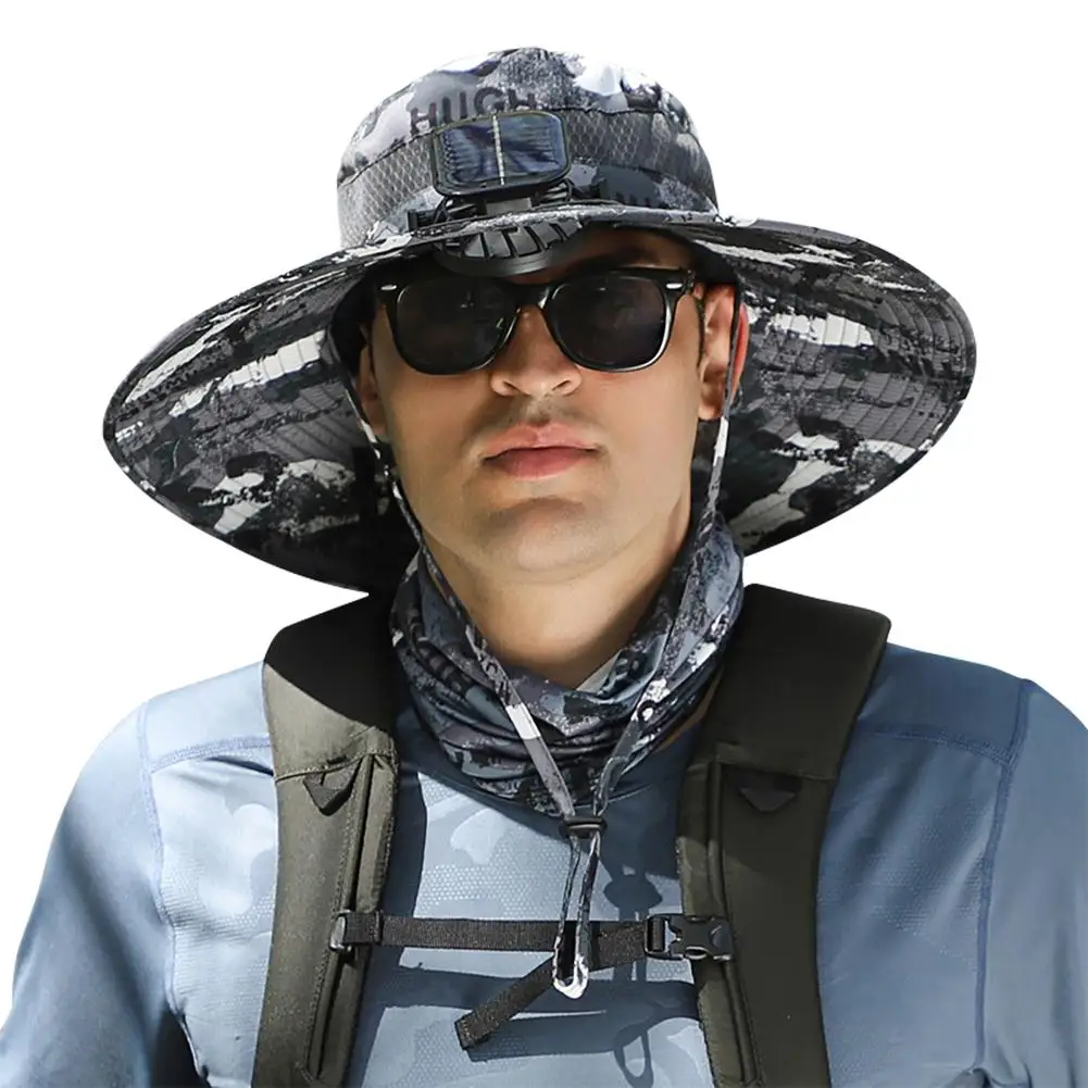 Large Fan Hat Summer Outdoor Male Solar Rechargeable Wind Hat Protection Shade Large Cool Cooling Hat Fishing Sun O7C6