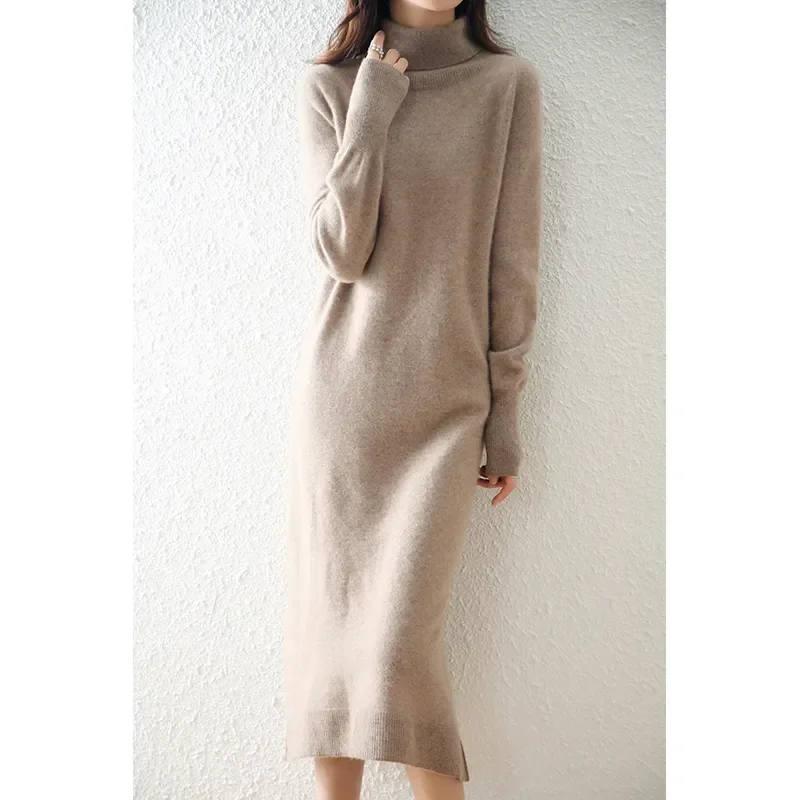 

100% Pure Wool High Lapel Fashion Dress Thick Cashmere Knitted Sweater Pullover Elegant Women's Autumn/Winter 2024 N131